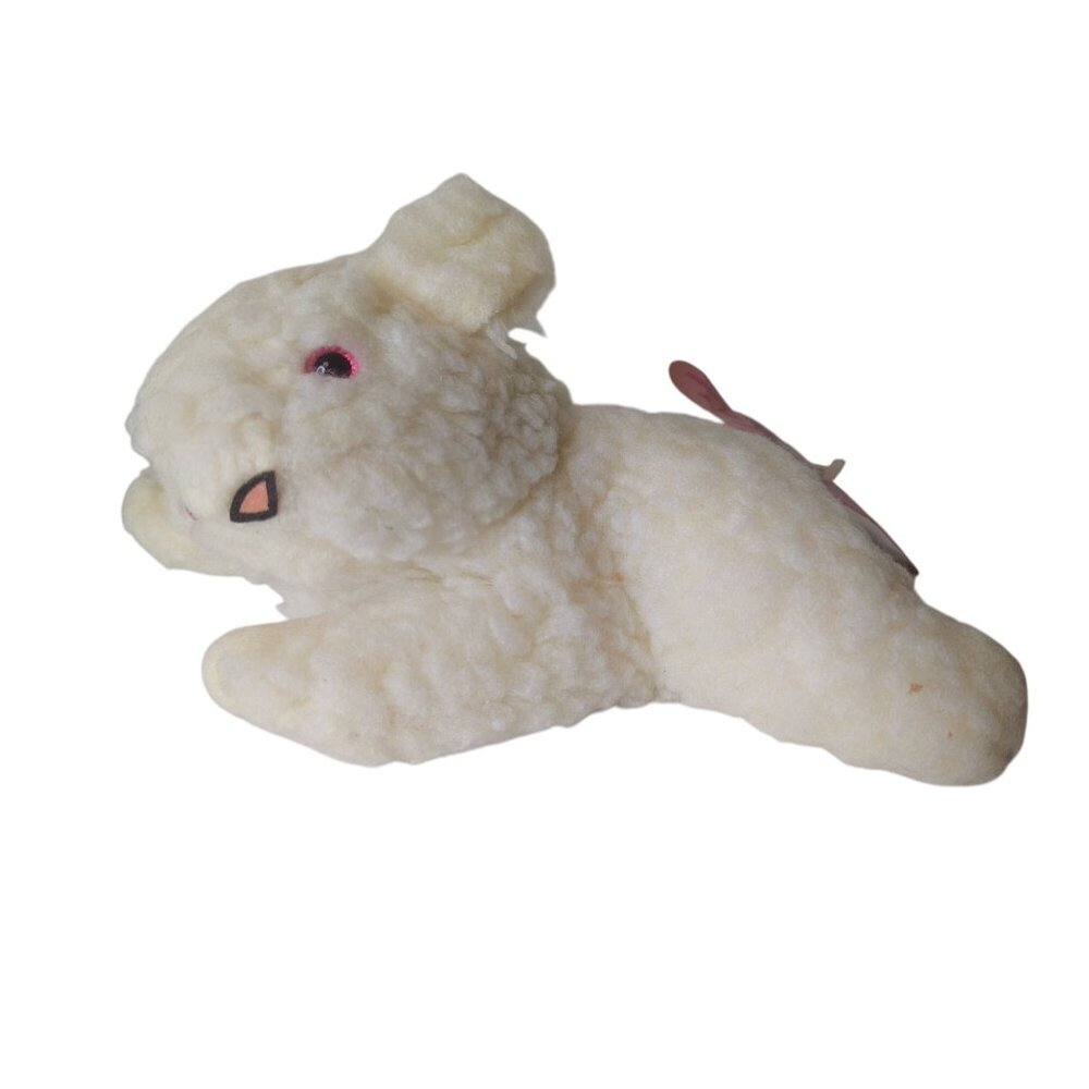 Vintage Beani Hop Per White Lamb Plush Stuffed Animal, Pink Eyes, w/Tag Toy